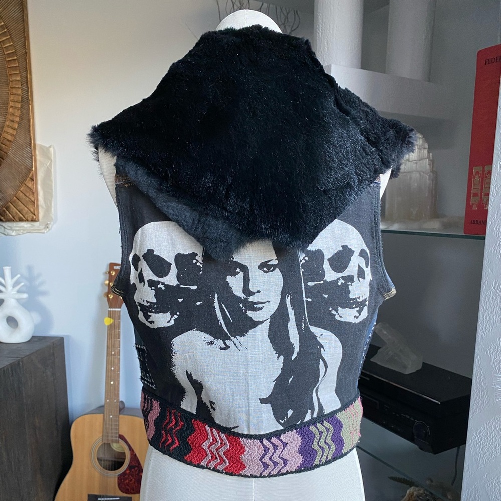 Custom Denim Fur Biker Patches Fringe Vest festival metal goth agatha blois NYC - Picture 4 of 16